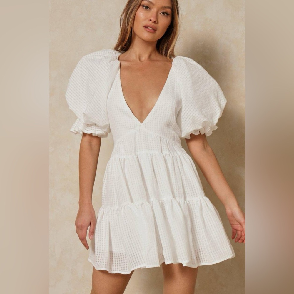 Chic White Puff Sleeve Mini Dress